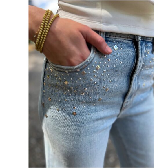 Hidden - Logan Light Wash Studded Hotfix Dad Jean, size 27, NWT - Picture 1 of 13